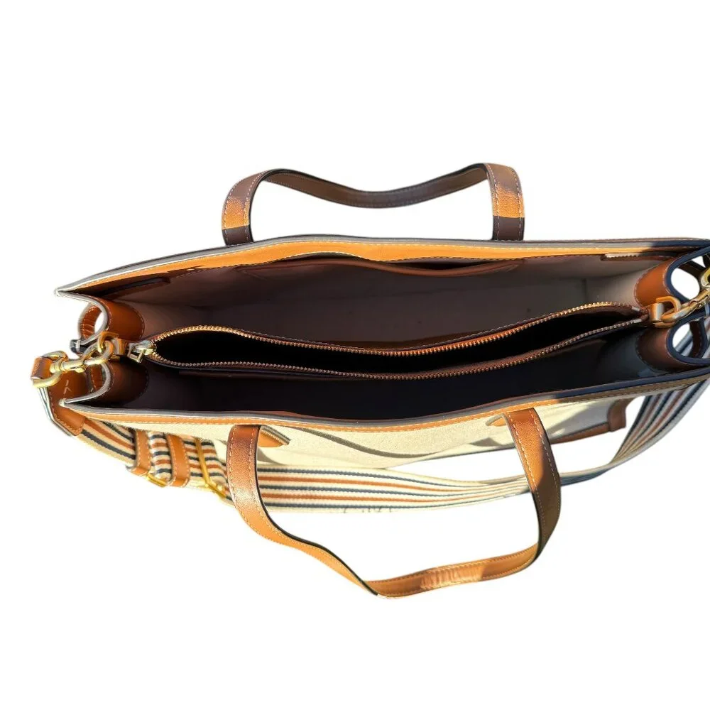 Tory Burch Walker Canvas Satchel in Natural with Striped Strap - Picture 4 of 16